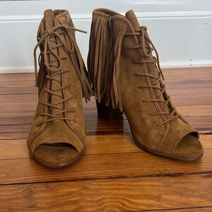 Steve Madden Tan Suede Fringe Heeled Boots